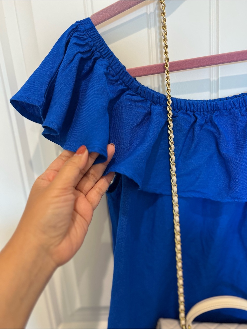 Tommy Bahama Royal Blue Off-Shoulder Linen Dress with pockets! - Picture 2 of 12